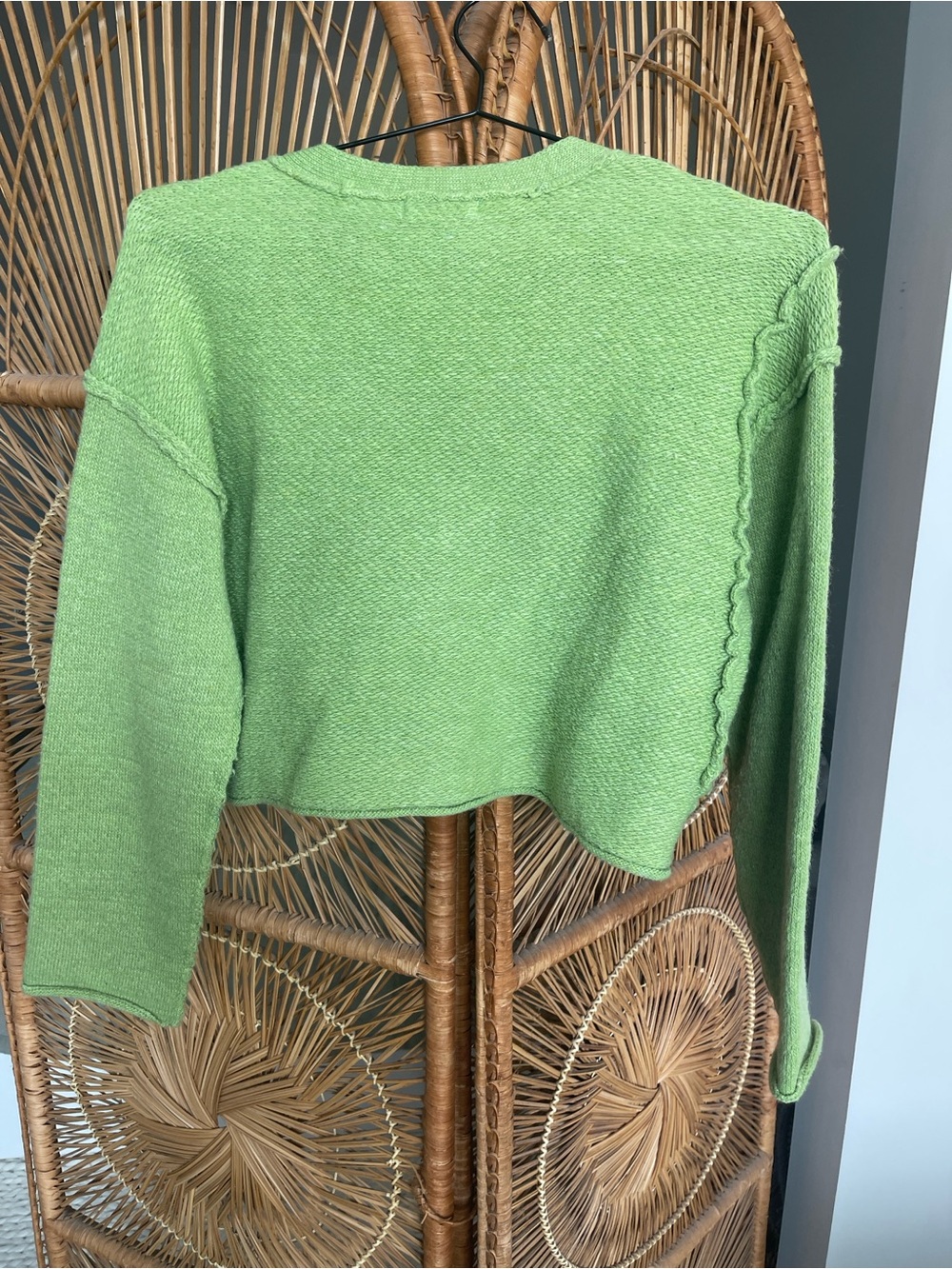 Lush Cropped V-Neck Button Front Sweater Cardigan in Salad Greens - Picture 5 of 8